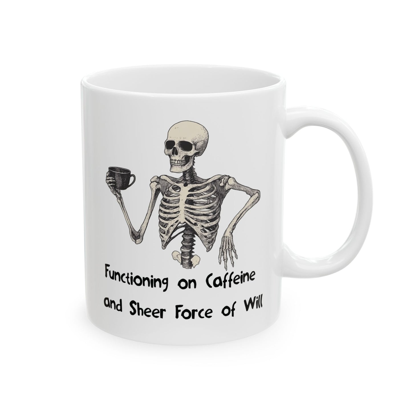 Functioning on Caffeine Mug | Funny Coffee Cup | Skeleton & Burnout Humor Gift