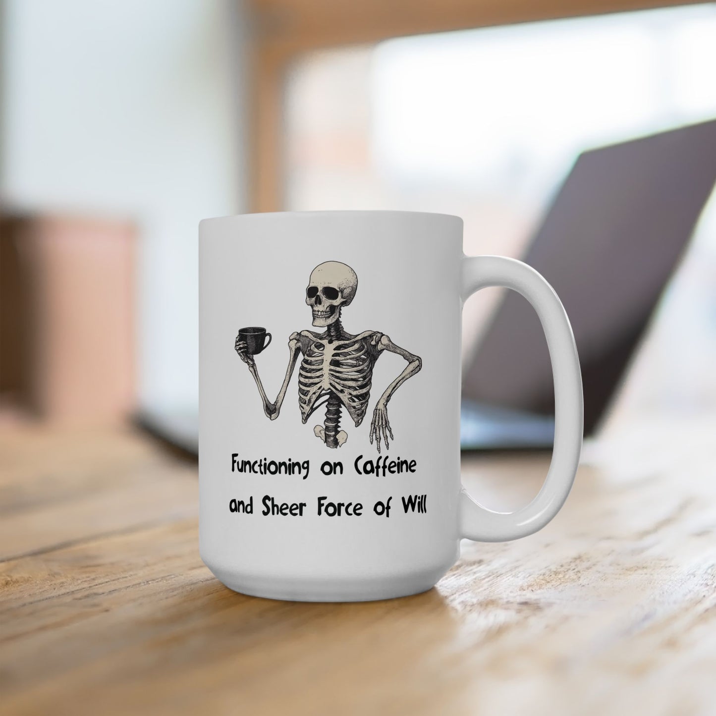 Functioning on Caffeine Mug | Funny Coffee Cup | Skeleton & Burnout Humor Gift
