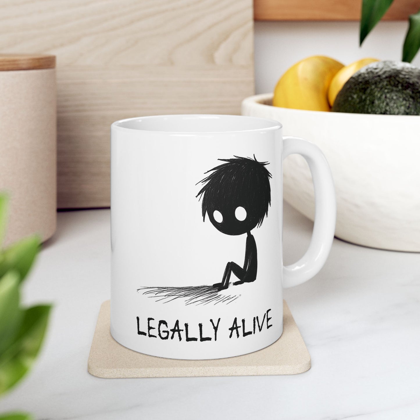 Legally Alive Mug | Funny Existential Coffee Cup | Dark Humor & Mental Health Gift