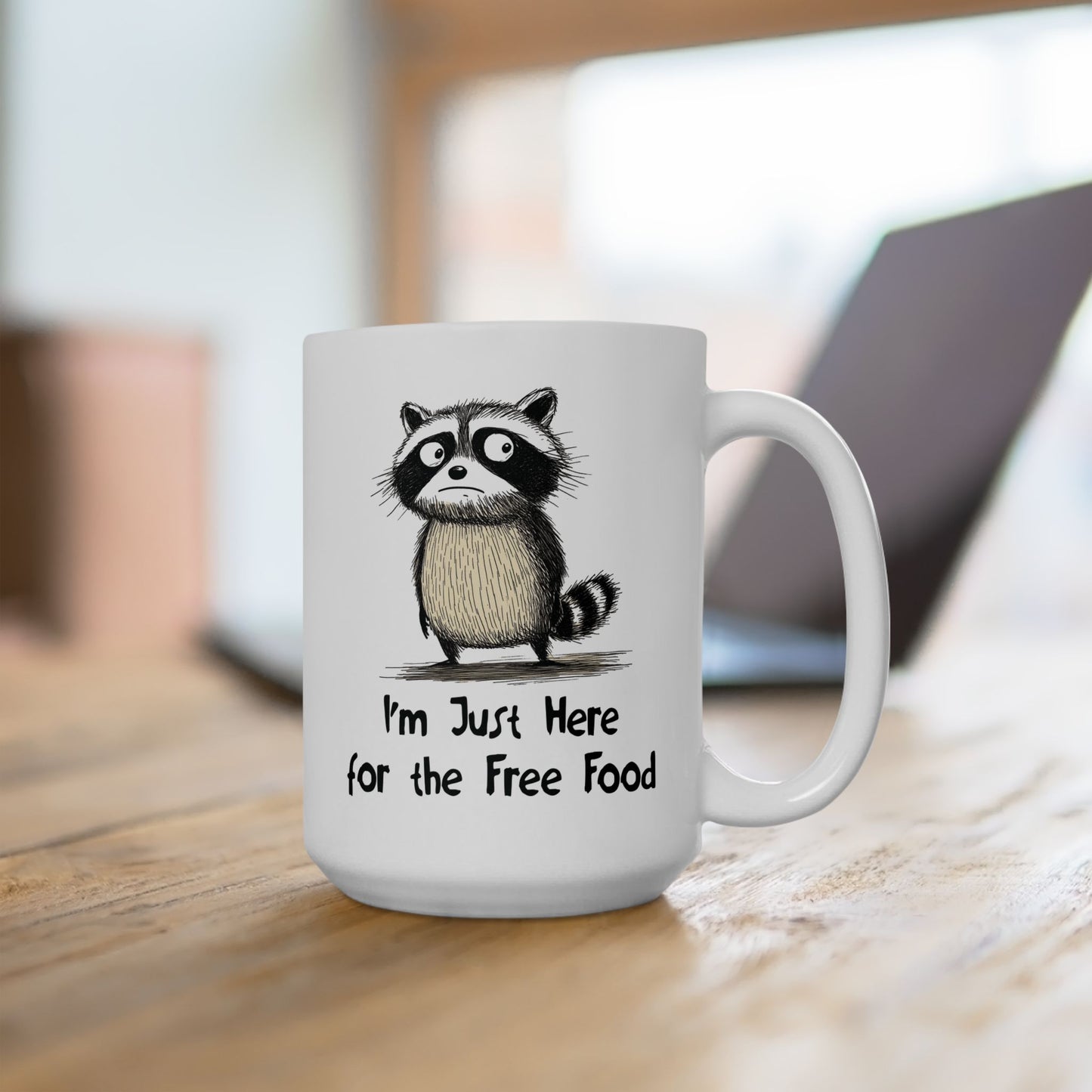 Free Food Mug | Funny Coffee Cup | Raccoon & Foodie Humor Gift
