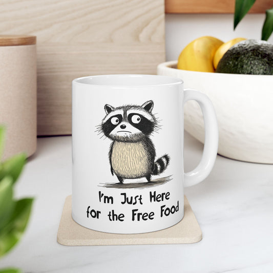 Free Food Mug | Funny Coffee Cup | Raccoon & Foodie Humor Gift