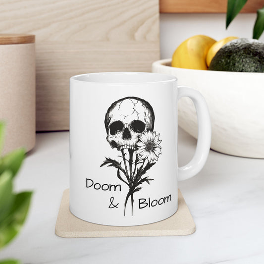 Doom & Bloom Mug | Floral Skull Coffee Cup | Dark Aesthetic Gift
