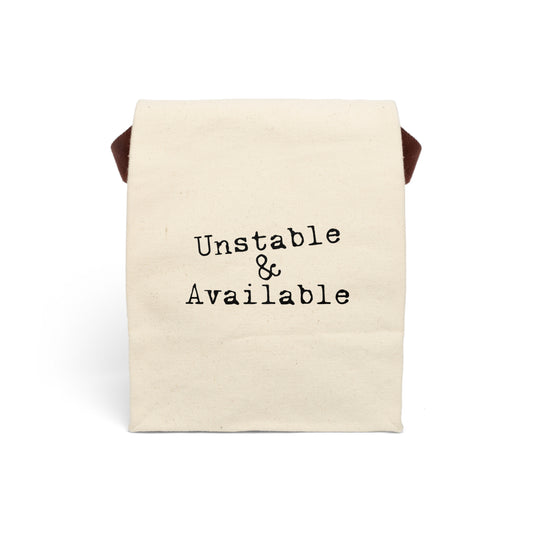 Unstable & Available Lunch Bag | Funny Canvas Tote | Sarcastic Dating & Mental Health Gift