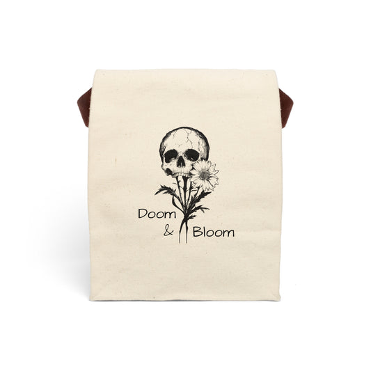Doom & Bloom Lunch Bag | Gothic Skull Canvas Tote | Spooky Floral Design